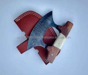 Cuchillo para Pizza de Acero de Damasco Hecho a Mano de Alta Calidad con Mango de Madera y Funda de Cuero - Product Image 4