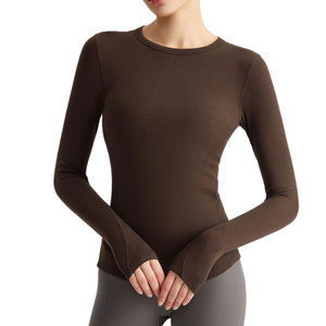 Nueva Camiseta Deportiva de Compresión con Cuello Redondo, Color Sólido, Transpirable, Elástica en Cuatro Direcciones, de Secado Rápido y Manga Larga para Yoga - Product Image 1