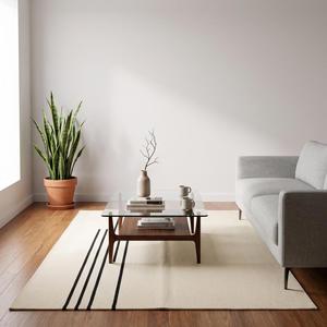 Tapis d'intérieur et commercial moderne, minimaliste, en laine unie, antidérapant, fait main, à tissage plat géométrique linéaire - Product Image 2