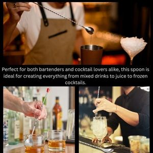 Hot Selling Reusable Stainless Steel Red Knob <b>Bar</b> Cocktail Spoon Mixer Long Handle Spiral Pattern Eco-Friendly Durable Easy - Product Image 5