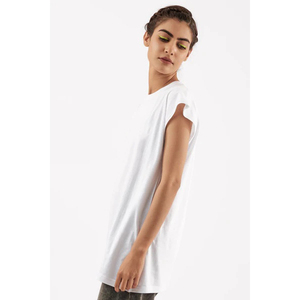 Women's <b>White</b> <b>Cap</b> <b>Sleeve</b> <b>T</b>-<b>Shirt</b> 100% Cotton Jersey Loose Fit V-neck Minimalist Solid Color Summer Breathable Drop Shoulder Long - Product Image 2