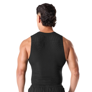 Débardeur tricoté sans manches pour homme, col ras du cou, coupe ajustée, respirant, séchage rapide, 100 % coton, pour entraînement et fitness, noir uni - Product Image 2