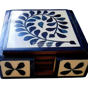 High Quality Custom Coasters Anti-Skid Kitchen Supplies Placemats Yellow Bone Inlay with Handmade Shape <b>Polished</b> Wood Mats <b>Pads</b> - Product Image 4