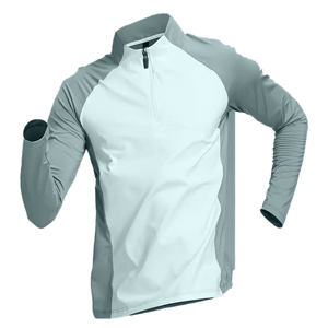 Chemise de sport pour homme, blanche et grise, à blocs de couleur, manches longues, fermeture éclair, ajustée, anti-transpiration - Product Image 2