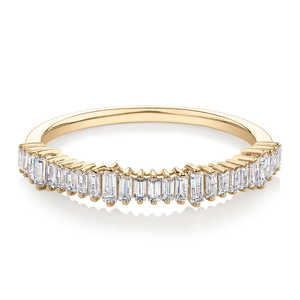 Anillo de Boda de Oro Amarillo de 14K para Mujer con Diamante Cultivado en Laboratorio de Corte Brillante Certificado por IGI, Curvo, Media Eternidad, Apilable, para Aniversario - Product Image 1