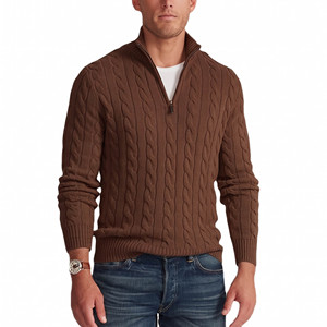 Cardigan en laine torsadée pour homme, col roulé, manches longues, couleur unie, fermeture éclair, pull d'hiver anti-boulochage, matière épaisse, vêtement d'hiver - Product Image 4
