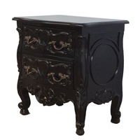 Ensemble de Meubles de Chambre Rococo Peints en Noir, Lit en Bois Sculpté à la Main, Cadre de Lit King Size Conçu pour Chambre à Coucher ou Hôtel
