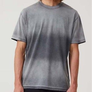 Camiseta de Manga Corta para Hombre, Cuello Redondo, Teñido Degradado, Tejido de Punto, Corte Holgado, Estilo Casual, Vintage, 100% Algodón - Product Image 3
