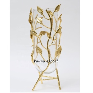La mayoría de las ventas en línea, florero de diseño de hoja de Metal dorado decorativo extraíble, vidrio transparente, decoración interior del hogar para decoración del hogar - Product Image 4