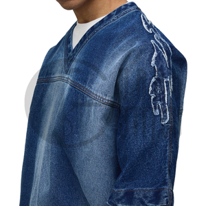 Ensemble T-shirt et short en jean délavé personnalisé pour homme, style streetwear vintage oversize, vente en gros OEM ODM, été, haute qualité - Product Image 4
