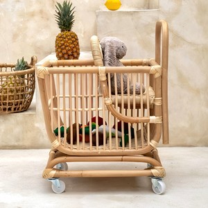 Carrito de compras para niños hecho de ratán, juguete creativo para bebés, carrito de mercado de ratán natural. - Product Image 5