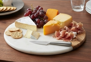Plato giratorio redondo de mármol de primera calidad con detalles en madera para organizar la cocina, diseño minimalista, superficie duradera - Product Image 3
