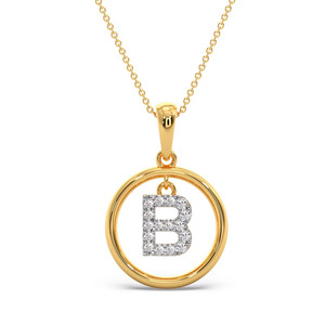 Collier pendentif en or avec cercle de diamants et lettre initiale B - Product Image 1