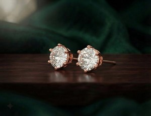 EF VVS1 Round Lab Diamond 18K Solid Rose Gold 6-Prong Solitaire Stud <b>Earrings</b> Women Bridal <b>Fine</b> Jewelry - Product Image 3