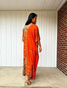 Orange <b>Green</b> Tie <b>Dye</b> Kaftan Womens Fall <b>Clothing</b> Boho Moroccan Caftan - Product Image 5