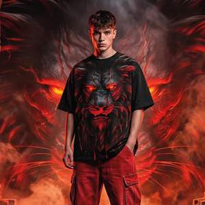 Men's Black Lion Red Eyes Printed T-Shirt Short Sleeve O-Neck Casual Regular Fit Jersey Polyester <b>Animal</b> <b>Pattern</b> - Product Image 6