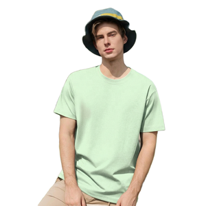 เสื้อยืดคอกลมแขนสั้นสีเหลืองสำหรับผู้ชาย ผ้าฝ้าย ทรงปกติ สวมใส่สบาย สีพื้น ผ้าเจอร์ซีย์ถัก ย้อมสีเรียบ - Product Image 5