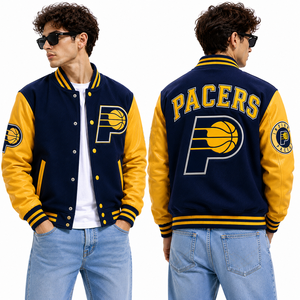 Custom <b>Baseball</b> <b>Jacket</b> With Embroidered Team Name Logo Front Back Wool Leather Sleeve Streetwear Wholesale OEM Fashion Outerwear - Product Image 1
