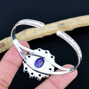 Natural Purple oster Gemstone Multistone Bangle Handmade Jewelry 925 sterling Silver Plated Adjustable Bangle - Product Image 3