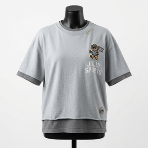 Camiseta de mujer de algodón de 220 GSM, doble capa, transpirable, suave, en tono gris, con dobladillo en capas, parche bordado, logotipo personalizado, camisetas de doble capa - Product Image 2