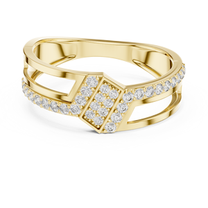 Bague de luxe en moissanite pavée géométrique croisée |   Bague de créateur en argent sterling plaqué or jaune pour homme - Product Image 1