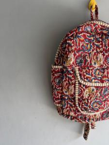 Bohemian Cotton <b>Drawstring</b> <b>Backpack</b> With Floral Pattern Red Multi Color Daily Use - Product Image 4