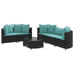 Black And Water Blue Patio <b>Sofa</b> Set Outdoor Garden Furniture <b>Rattan</b> Waterproof Cushions Elegant Design - Product Image 2