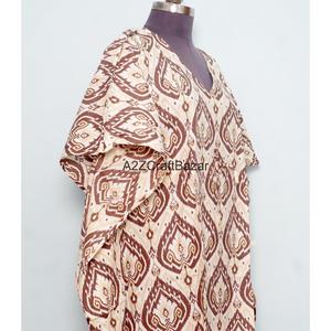 Robe longue kaftan moulante en coton indien faite à la main, écologique, à col en V et motif floral, pour mamans - Tenue décontractée, de plage ou de nuit - Product Image 4