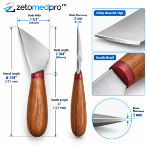 Straight Leather Skiving Knife Curved Stainless Steel Jewelry Blade Wooden Handle Leather Trimming Shaping <b>Tool</b> ZETOMEDPRO - Product Image 3