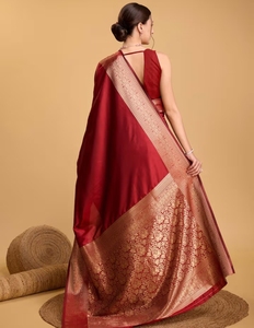 KV Soft Litchi Banarasi <b>Red</b> <b>Saree</b> With Unstitched Blouse - Product Image 6