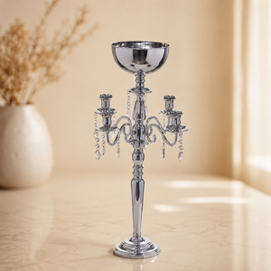 Elegant Silver <b>Candelabra</b> with Crystal Drips 5 Arm Candle Holder for Home Decoration - Product Image 1