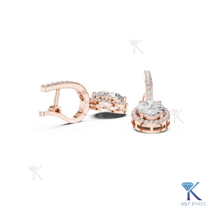 ต่างหูเพชรทรงรีแบบ Halo Drop ประดับเพชรแบบ Pave Hoop Leverback ทองคำแท้ 14K/18K เครื่องประดับหรูหราสำหรับผู้หญิง งานแต่งงาน งานเลี้ยง - Product Image 5