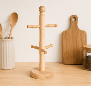 Wholesale Solid Beechwood Mug <b>Tree</b> <b>Stand</b> 6 Hooks Countertop Coffee Cup Holder Organizer For Kitchen Bar Custom Logo Low Price - Product Image 2