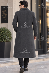 <b>Men</b>’s Premium Wool Blend Long <b>Overcoat</b> Double Breasted Tailored Winter Coat Classic Charcoal <b>Grey</b> Business Formal Trench Coat - Product Image 2