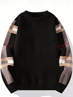 Pull en tricot pour homme à manches à carreaux, coupe classique, col rond, avec logo au dos, idéal pour l'automne