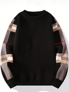 Pull tricoté respirant pour homme, coupe classique, col rond, avec logo frontal et motif lettres sur la manche, idéal pour l'hiver - Product Image 5