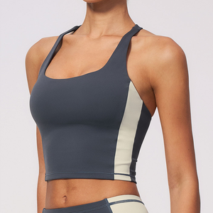 Débardeur de yoga contrasté pour femme avec soutien-gorge de sport push-up, bretelles convertibles, extensible, respirant, antichoc, pour le fitness - Product Image 2
