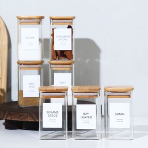 24X8 once di vaso di spezie in vetro borosilicato alto coperchio di bambù contenitore di condimento quadrato vuoto 72 etichette scritte a mano 20 stampate" - Product Image 6