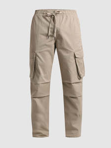 Pantalon cargo pour hommes, taille élastique, cordon de serrage, couleur unie, coupe ample avec poches, toutes saisons, vêtements décontractés pour l'extérieur - Product Image 2