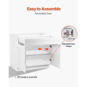 Meuble bas de cuisine Shaker blanc non assemblé de 30 pouces avec tiroir, 24 po L x 34,5 po H, 30 po L x 34,5 po H, prêt à assembler - Product Image 6