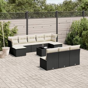 Divano da giardino in Rattan nero con cuscini bianco crema - Product Image 1