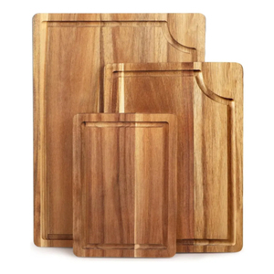 Ensemble de 3 planches à découper en bois d'acacia, design élégant, avec support, plateau en bois pour la cuisine, au meilleur prix - Product Image 3