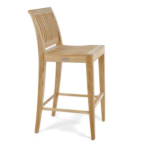 Modern Wood Bar <b>Stool</b> With Backrest Solid Teak <b>Outdoor</b> Dining Chair Counter Height Home Furniture - Product Image 1