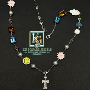 Collar con Colgante de Corazón Personalizado con Letra, Chapado en Rodio, Moissanita, Cadena con Dijes Esmaltados, Joyería con Cuentas de Piedras de Colores para Regalo o Fiesta - Product Image 1