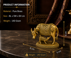 Pure <b>Brass</b> Cow Calf Idol 8x5x6cm Handmade Modern Design for Puja Wedding Diwali Home Decor & Spiritual Gift - Product Image 3