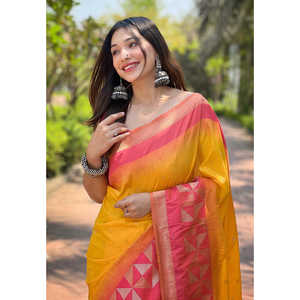 Sari Elegante de Seda Amarilla con Bordado Floral Étnico de ELITE WEAVES para Mujer, Ideal para Bodas/Fiestas de Invierno/Verano - Product Image 2
