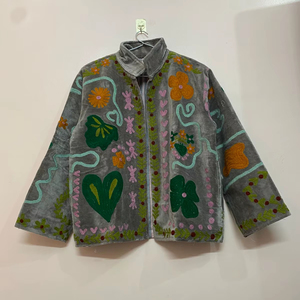 Indian Handmade Embroidered Suzani Jacket Velvet Fabric, Long Sleeves, Ethnic & Customizable Design, Perfect for <b>Winter</b> Wear - Product Image 1