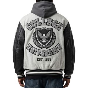 Premium Quality Letterman Jacket Breathable White Black Hooded C Patch Large Digit Embroidery Wholesale Jackets - Product Image 2