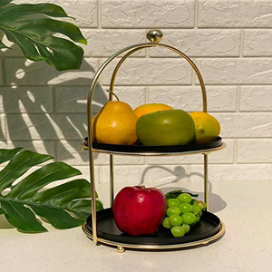 Soporte de Pastel de 2 Niveles en Metal Negro y Dorado, Plato para Aperitivos, Decoración para el Hogar - Product Image 3