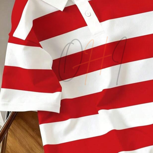 Camiseta de Golf para Hombre, Color Rojo y Blanco, Casual, Manga Corta, 100% Algodón, Tejido de Felpa, Transpirable, Verano, Personalizable - Product Image 3